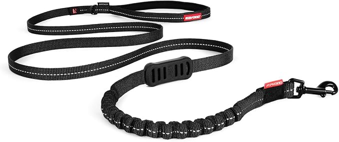 EzyDog Zero Shock Lite - Bungee Dog Leash, for Small Dogs - 72", Black | Shock Absorbing, Padded Neoprene Grip, Reflective Stitching, Strong for Pullers, .5" Soft Touch Webbing for Durability