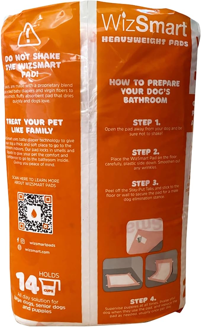 WizSmart Heavyweight Dog Pee Pads for Large Dogs, Puppies, Seniors – Ultra Absorbent, Leak Proof, Odor Control, Quick Dry, XL Training Pads with Stay Put Tabs – 23.5" x 31.5", 14 Cup Capacity