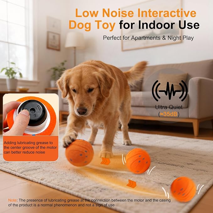 Automatic Interactive Dog Ball - Self Moving Toy for Medium / Large Dogs | Motion Activated, Durable ChewProof ETPU Material, USB Rechargeable, Relieves Boredom & Separation Anxiety for Indoor,20-70lb
