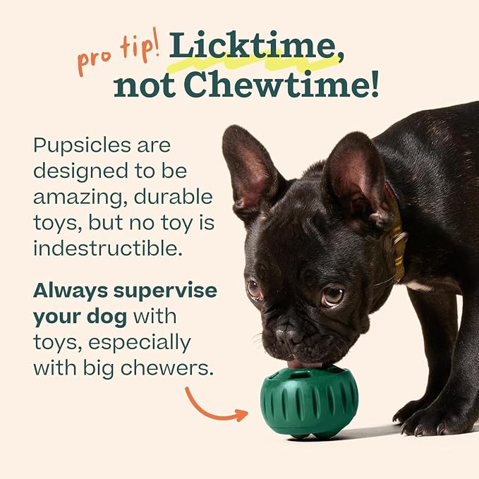 WOOF Pupsicle Interactive Dog Ball Toy for Dogs 25-75 lbs - Green | Long-lasting enrichment toy for medium/large dogs, easy-fill design, low-mess play, made of natural rubber, easy to clean