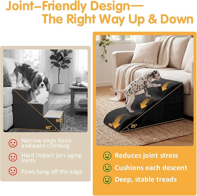 Topmart High Density Extended Foam Dog Ramp&Steps 3 Tiers,15.7" High,Non-Slip Dog Stairs with Removable Cover,Soft Foam Pet Ladder,Best for Injured,Older Cats,Pets with Joint Pain