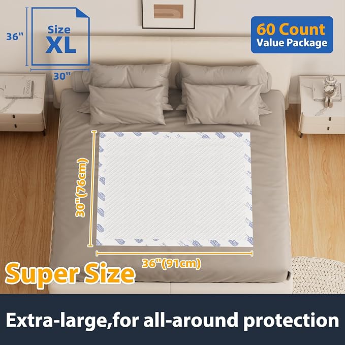 SOFYFINE Bundle Total 80 Pads,Tear Resistant Disposable Bed Pads 30"x 36"(60 Count),Extra Large Disposable Bed Pads 36"x 48"(20 Count),10X Super Absorbency Heavy Duty Puppy Training Pads