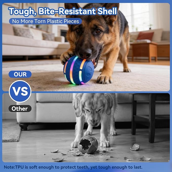 Interactive Dog Toys Ball - Smart Rolling Bouncing Ball with Colorful Lights, Chew Resistant Material, USB Rechargeable, 3 Play Modes Automatic Moving Ball for Small Medium Dogs