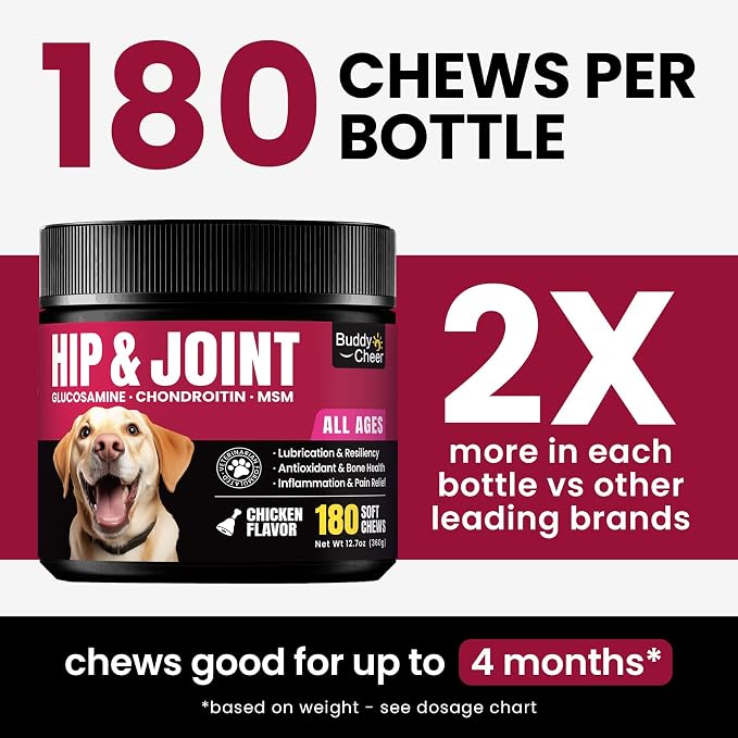 Glucosamine for Dogs - Hip and Joint Supplement Chews for Senior & Large Breed, Joint Supplement for Dogs with Chondroitin, Wuffe Joint Chews for Pain Relief - 60-Day Satisfaction Guarantee - 180 Ct