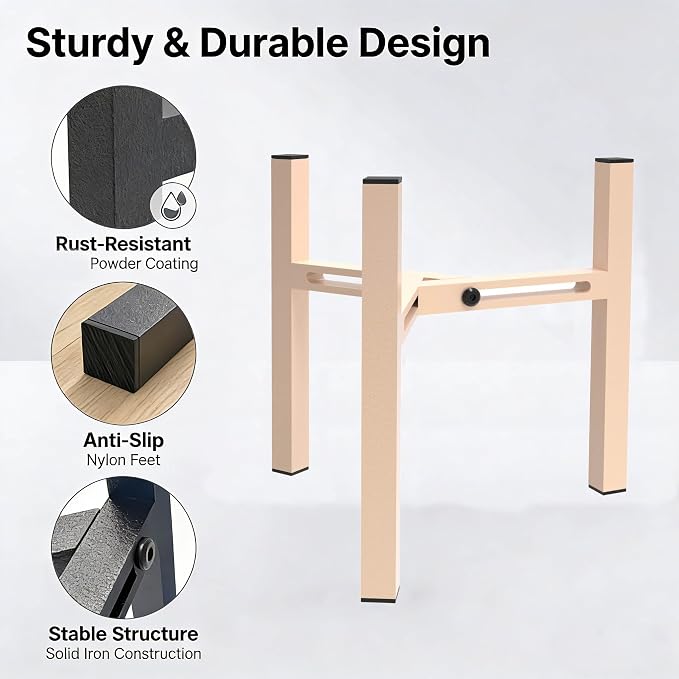 Elevated Cat Bowl Stand Good for Senior Cats Digestion Arthritis Relief - Adjustable Metal Feeder Riser, Fits 5.1-7.45” Round Bowls (No Bowls)(Light Khaki)