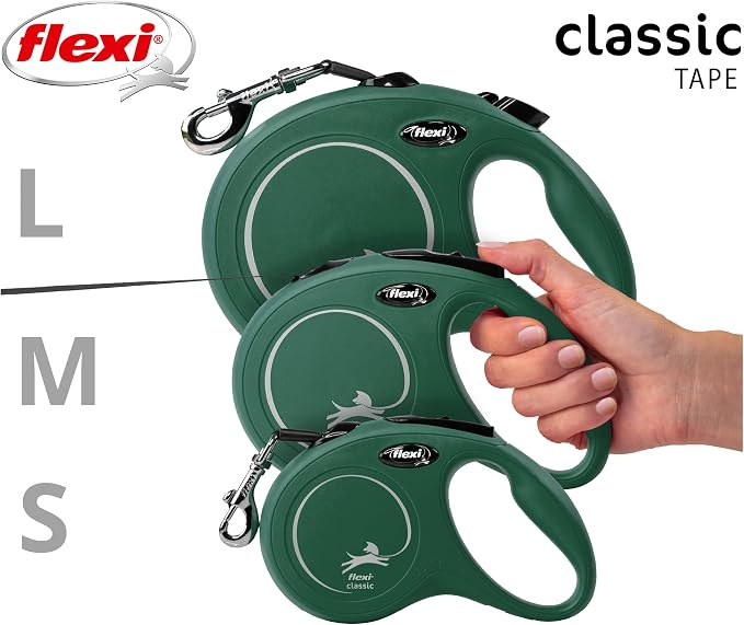 FLEXI - New Classic L Strap - Comfortable Brake System - Reflective Components - Adaptable to LED - Extendable Multi Box - 5 m - for Dogs up to 25 kg