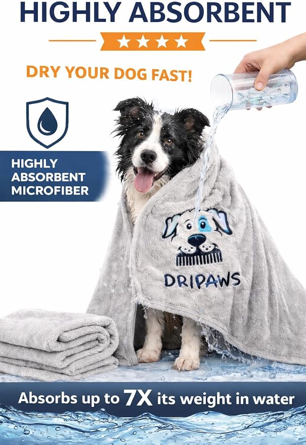 Microfiber Dog Towel for Drying Dogs, 56'' x 28'', Super Absorbent Soft Pet Grooming Towel, Fast Drying Bath & Shower Towel for Dogs, Grey