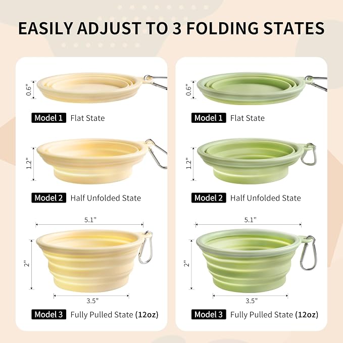 Collapsible Dog Bowls, 2 Pack, Macaron Yellow & Green