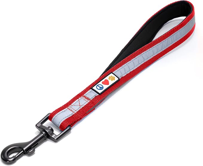 Pawtitas Short Reflective Dog Leash Amazing Comfort with Padded Handle for Heavy Duty Training Medium Large and Extra Large Dogs | Nylon Dog Lead with Webbing Highly Reflective Stripe - Red Leash