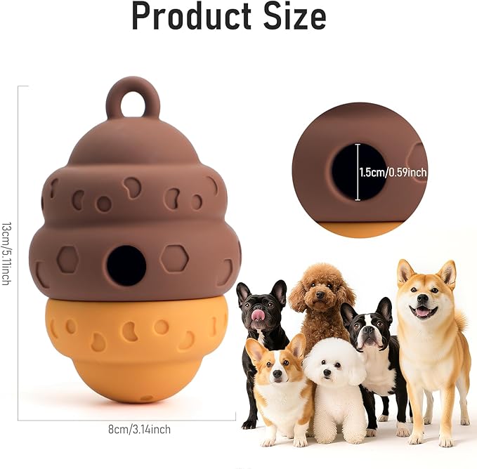 Dog Treat Dispensing Toy - Silicone Puppy Food Dispenser for Small Medium Dogs Puzzle Feeder Ball Interactive Toys & Enrichment Mental Stimulation Topple Outdoor Training Travel Honeycomb Brown
