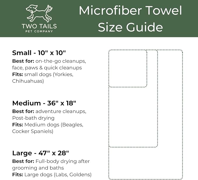 Two Tails Pet Company Pet N’ Dry Microfiber Bath Towel, Absorbent Dog Towels for Drying or Washing Paws, Faces, or Small Dogs, Soft and Lightweight, Fast Drying, Grooming Dog Supplies, Size Small