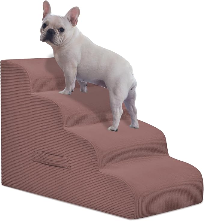 Mesa Lemon Dog Steps for Small Dogs, 4-Step Pet Ramp Stairs for High Beds and Sofa, Non-Slip Pet Stairs for Small Dogs and Cats, Removable and Easy to Clean Cover, Pink