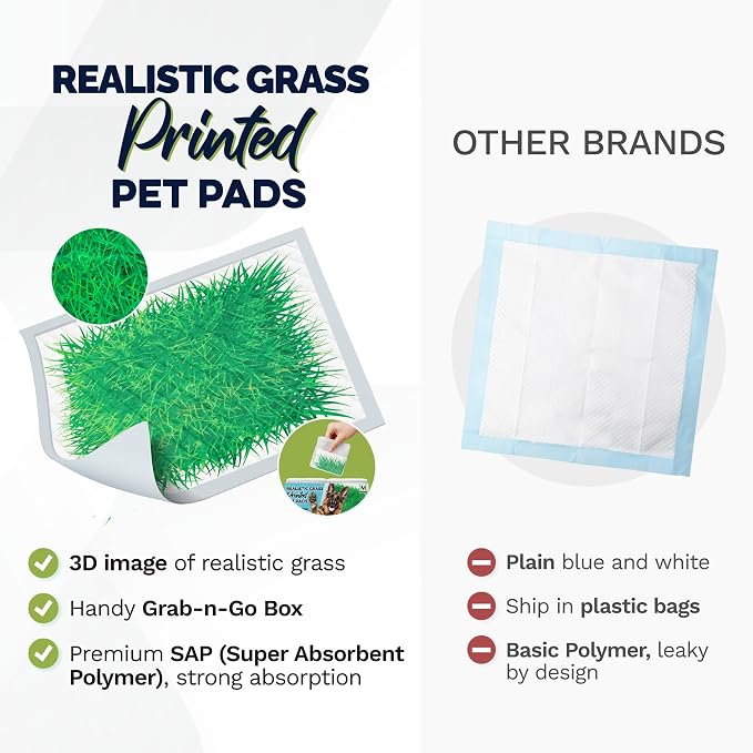 Big Dawg Pet Supplies Absorbent Puppy Pee Pads for Dogs & Cats – XL 28x34in Disposable Pet Pads – Handy Grab-n-Go Box – Potty Training & Housebreaking Supplies – Color, Grass – 30pc