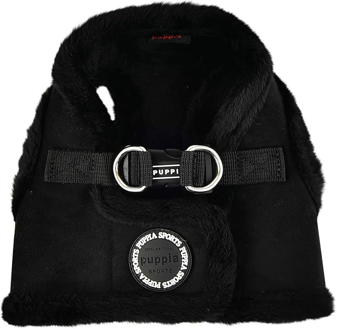 Puppia Terry Vest Dog Harness Step-in Winter Suede Warm No Choke No Pull Training Walking for Small and Medium Dog, Black, Small
