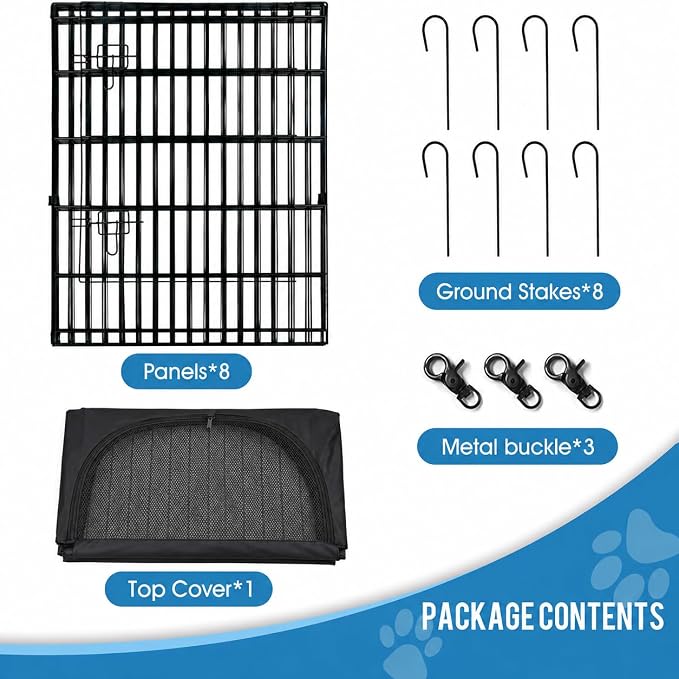 Pet Playpen Dog Pen Foldable Dog Exercise Fence 8 Panels 36 Inch Kennels Pet Playpen Options Ideal for Pet Medium Animals Outdoor Indoor (Playpen with Top Cover)
