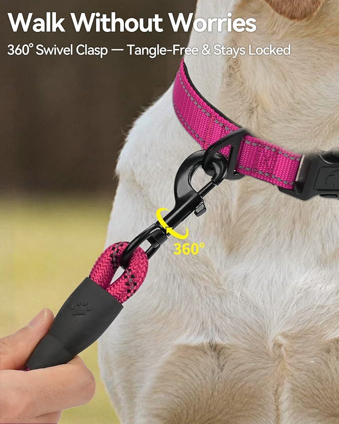 Joytale Rope Dog Leash for Medium Large Dogs, Padded Handle, 5FT, Hot Pink | Reinforced Nylon Webbing, Comfort Grip Eases Hand Strain, Swivel Clip Prevents Tangles, Visible at Night, for Outdoor Walks