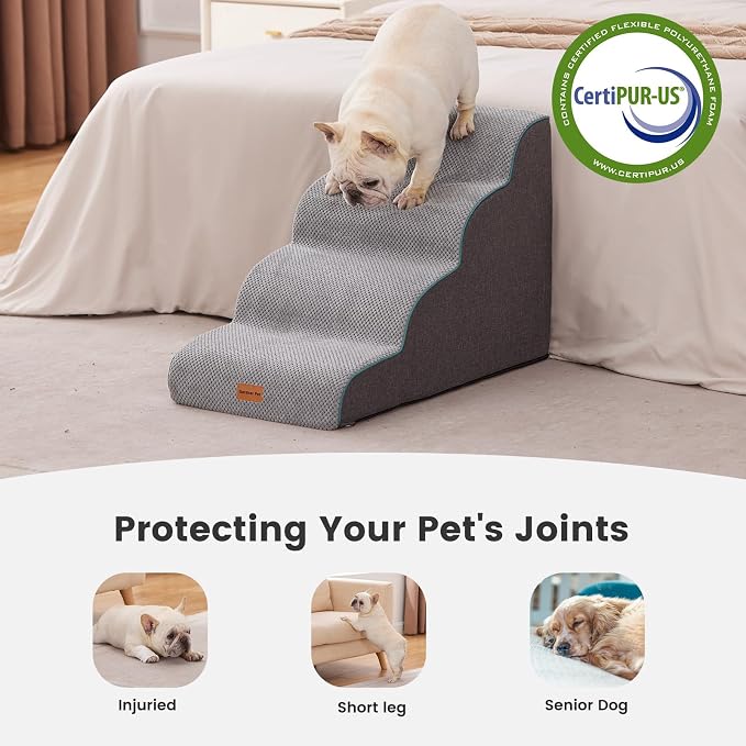 Gardner Pet 4-Step Dog Stairs for Small Dogs 18.5" H, Curved 4-Step Pet Stairs, Dog Steps for High Bed (18-20 in), Couch with Durable Non-Slip Waterproof Fabric Cover and CertiPUR-US Certified Foam
