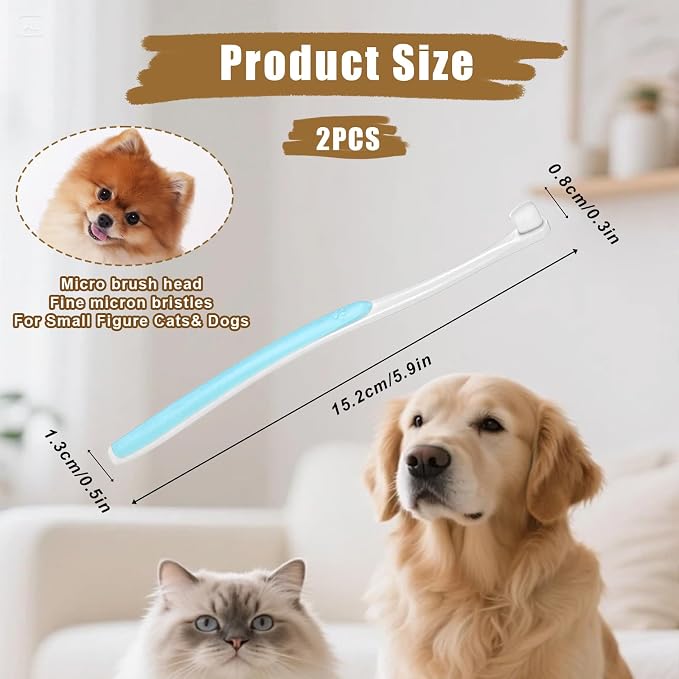 2 Pcs Puppy Toothbrush, Soft Bristles Small Dog Toothbrush, Toothbrushs for Dogs Cats Sensitive Teeth, Smooth Bristles Head Tooth Brush Deep Clean Kit for Puppy, Kitten, Small Dog & Cat
