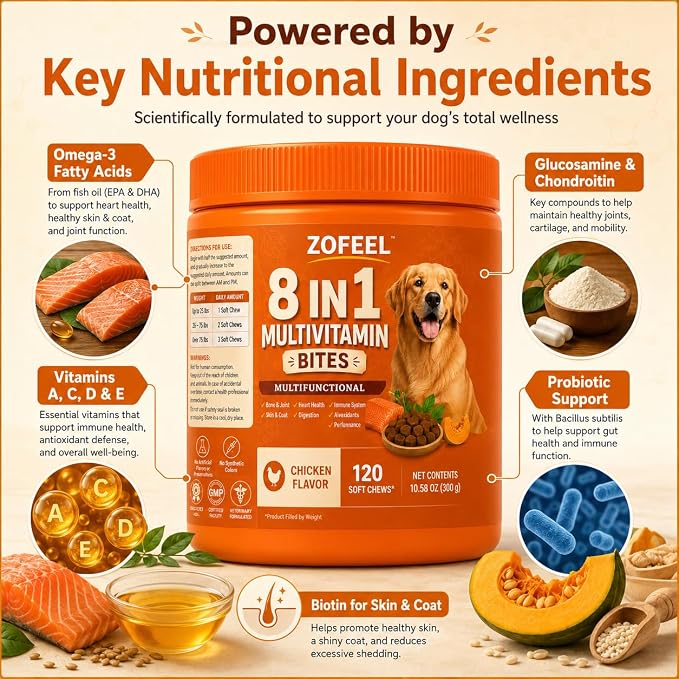 120 8 in 1 Dog Multivitamin Soft Chews,Dog Multivitamin