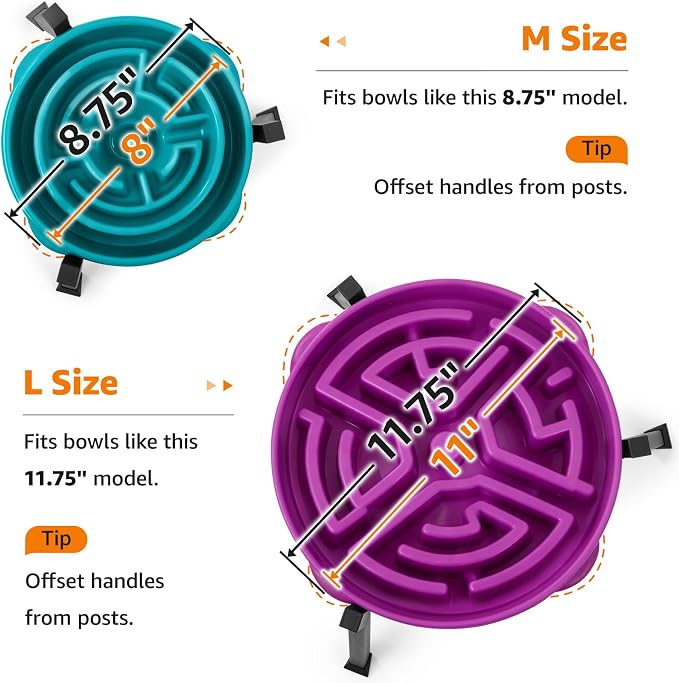 LOOBANI Double Dog Bowl Stand: 2-in-1 Elevated Food Water Bowl, Adjustable Width Fits Bowls 5.9"-8.7" (Stand Only), Anti-Slip Raised Bowl for Medium Adult, Senior, Arthritis Dogs, Black, Large