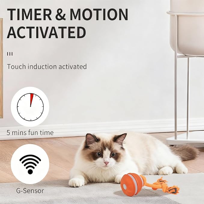 Interactive Dog & Cat Toy, Auto Chirping Ball, Rechargeable Self Play | Motion activated, chirp sound, USB-C fast charge, durable, indoor play, boredom relief for small dog & cat blue