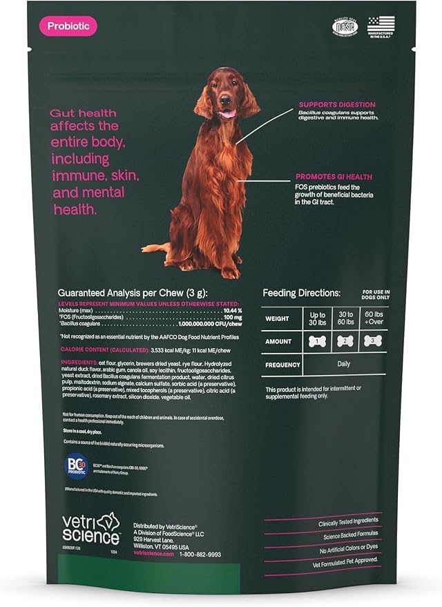 VetriScience Gut Health Chews for Dogs, Duck, 120 Count