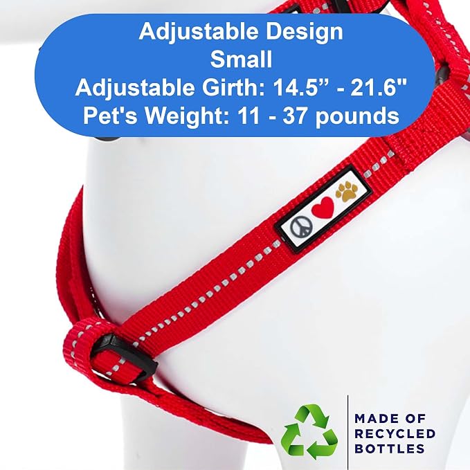 Pawtitas Recycled Reflective Step-in Dog Harness – Adjustable No-Pull Vest for Puppies to Seniors, Safe & Comfortable S Red