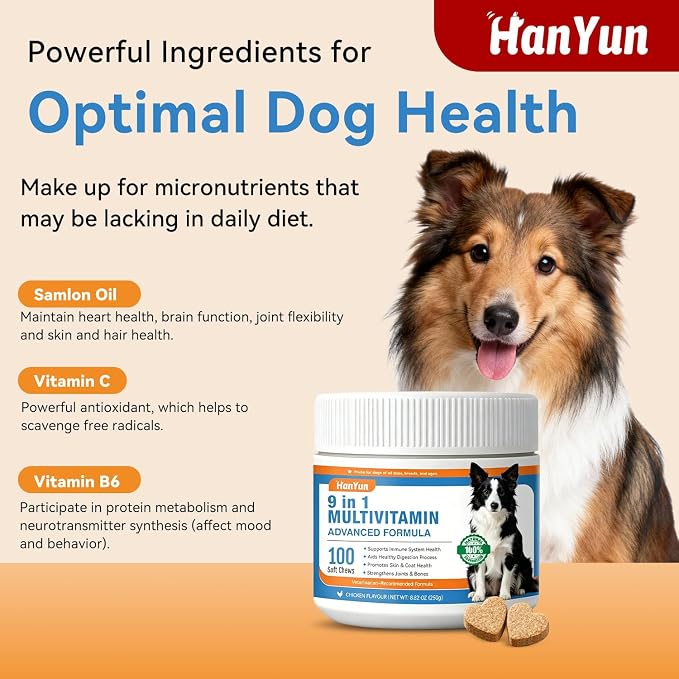 9-in-1 Dog Multivitamins Chewable,100 Count Dog Vitamins and Supplements Hip & Joint, Pet Immune Support, Skin & Coat, Gut & Heart Health - Senior & Puppy Multivitamin Pet Supplement