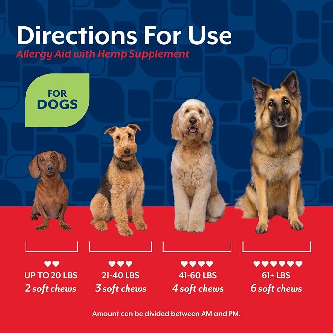 NaturVet Hemp Allergy Aid Supplement for Dogs - 60 Soft Chews | Hemp Seed, Antioxidants, Omegas, Dha & Epa for Healthy Skin & Respiratory Health