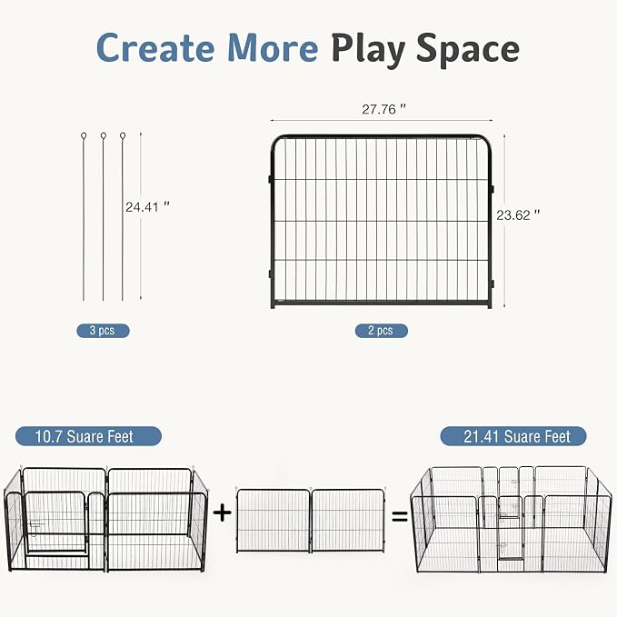 DUMOS Dog Playpen Indoor/Outdoor, Metal, 24in, 2 Panels, Foldable with Door