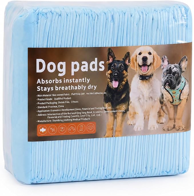 Dog Padswith Adhesive Backing，Fixed, 5-Layer Leak-Proof Super Absorbent, Quick-Dry Surface, Potty Training, Blue & White (Regular22*22, Count, 40)