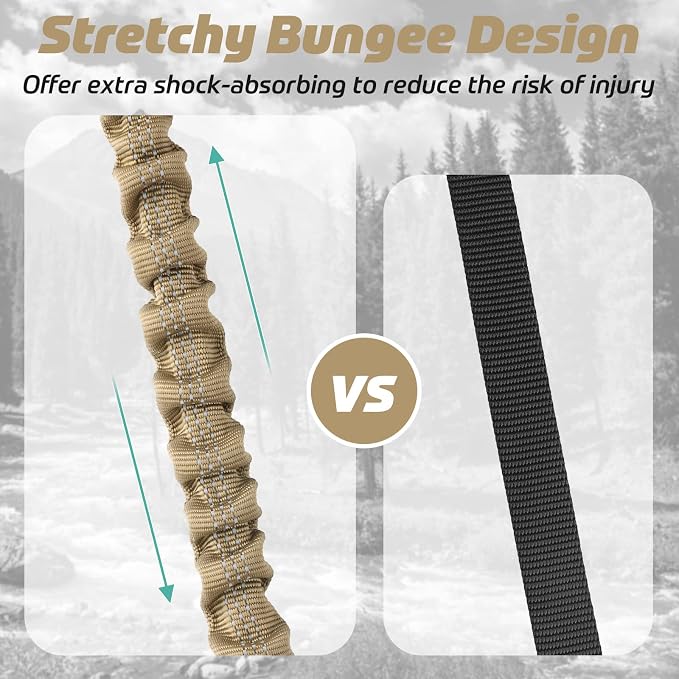 rabbitgoo Tactical Dog Leash, Heavy Duty Training Bungee Lead | Military Leash with 2 Padded Control Handles for Medium Large Dogs, No Pull for Shock Absorption, Reflective, Brown, 6FT
