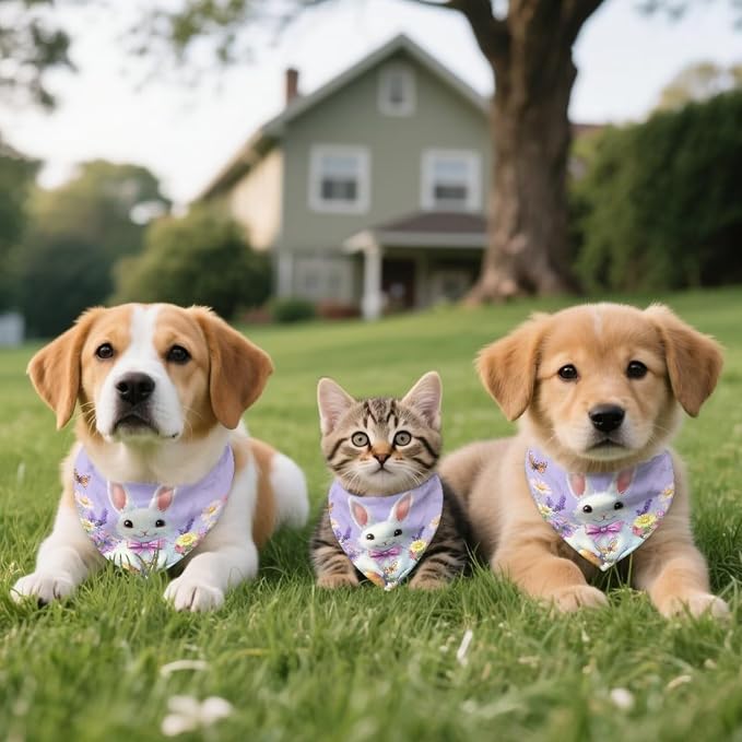 Forchrinse Easter Bunny Dog Bandana Adjustable Dog Scarf Dog Clothes Pet Costume for Cats, One Size, Polyester, Easter Bunny