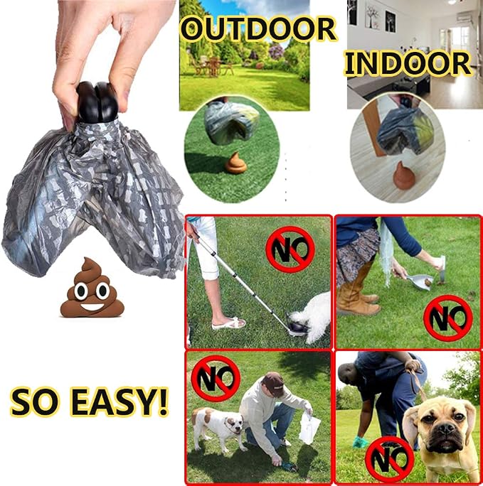 Dog Pooper Scooper Portable Pet Scoop Waste Pick Up Clean-Up Foldable Expandable Sanitary Cleaner with Bag Dispenser for Dogs Pets 90PCS Waste Bags Included