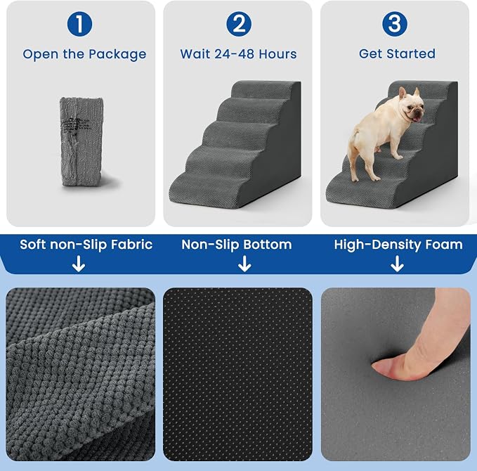 Airpanda 5 Step Dog Stairs for High Bed – Pet Steps for Small Dogs, Non-Slip Dog Ramp with Washable Cover, Pet Ladder for High Beds,Grey
