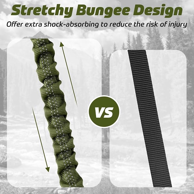 rabbitgoo Tactical Dog Leash, Heavy Duty Training Bungee Lead | Military Leash with 2 Padded Control Handles for Medium Large Dogs, No Pull for Shock Absorption, Reflective, Green, 5.2FT