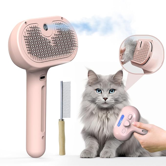 Pet Grooming Brush with Electronic Mist Spray, Red