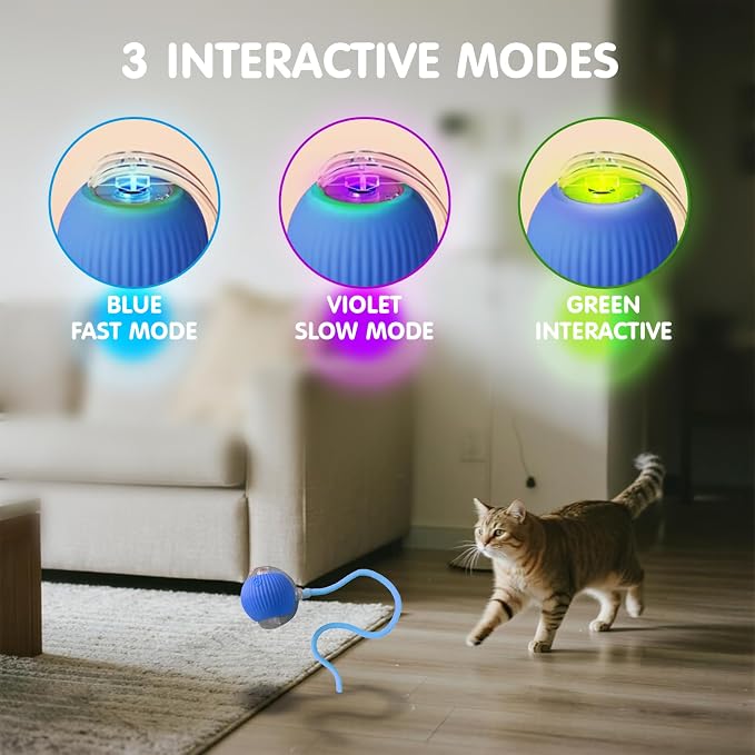 Rocfish Durable Interactive Cat Toys for Indoor Cats (Blue, 01) | Smart Automatic Cat Chase Ball Toy, Upgraded Speedy Tail Kitten Toy for Bored Indoor Adult Pets