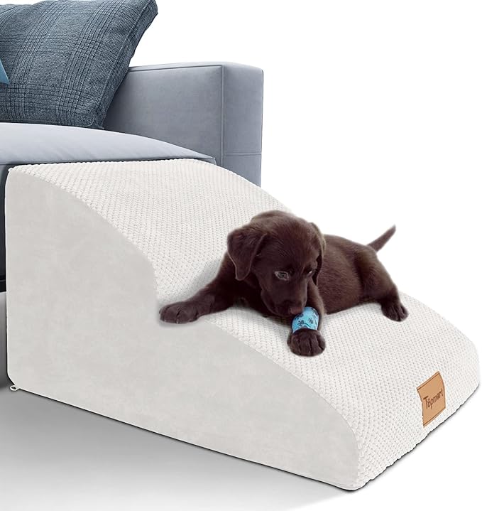 Topmart High Density Extended Foam Dog Ramp&Steps 2 Tiers,11.8" High,Non-Slip Dog Stairs,Soft Foam Pet Ladder with Removable Cover,Best for Injured,Older Cats,Pets with Joint Pain