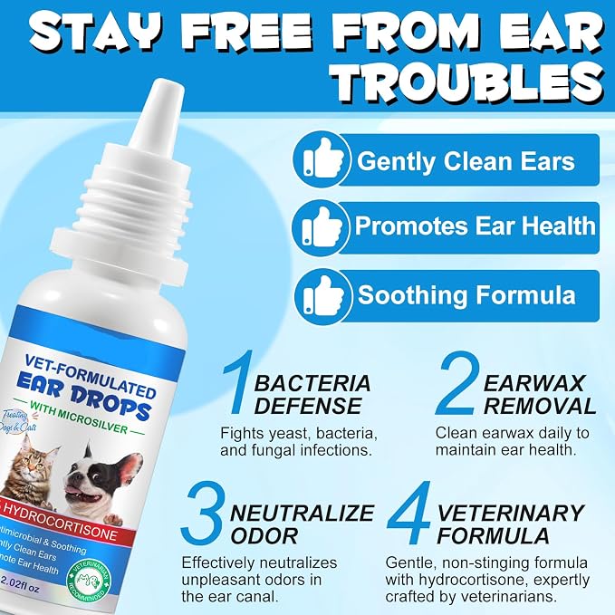 2 Pack Dog & Cat Ear Infection Treatment Drops with 1% Hydrocortisone