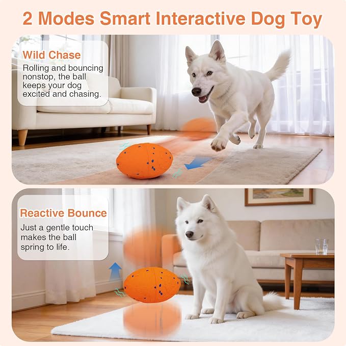 Interactive Dog Toys Ball Automatic Active Rolling Ball for All Dog(Vorange | Moving bouncing & rotating pet ball with colorful lights. Solid E-TPU material, IPX7 waterproof for small medium large dogs