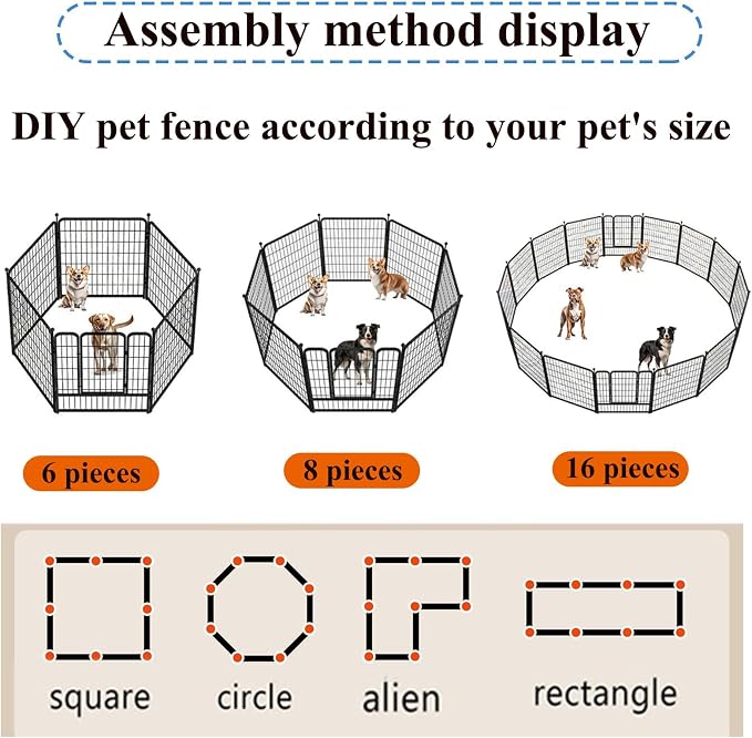 Dog Pen Pet Playpen Dog Fence Indoor Foldable Metal Wire Exercise Puppy Play Yard Pet Enclosure Indoor Outdoor 16pcs 60 * 60cm
