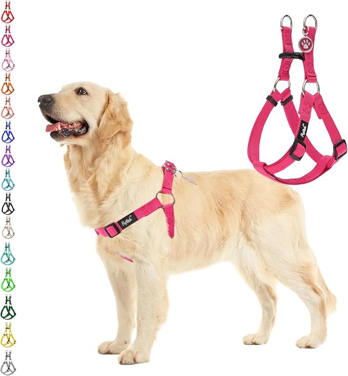 PUPTECK No Pull Dog Harness Large Sized Step-in Adjustable Puppy Vest | Soft Webbing Basic Halter with ID Tag for Outdoor Walking
