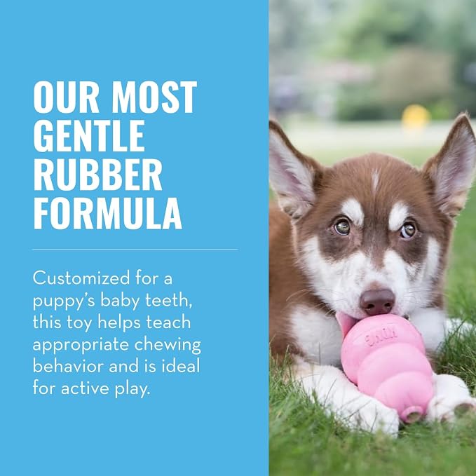 KONG Puppy, Natural Rubber Teething Chew Toy, for Large Puppies, Pink | Gentle Natural Teething Rubber Toy, Stuffable for Treats & Built for Chewing & Fetch with Growing Puppies
