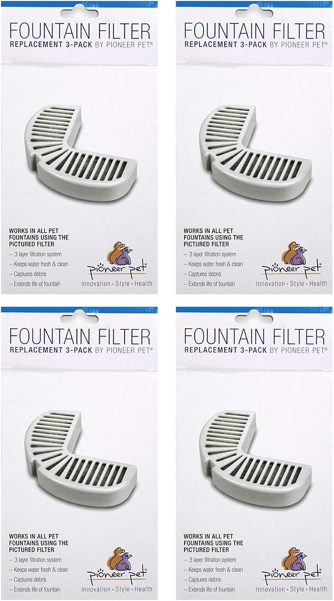 Pioneer Pet Replacement Filters for Ceramic & Stainless Steel Fountains, Raindrop Filters (12 Filters)