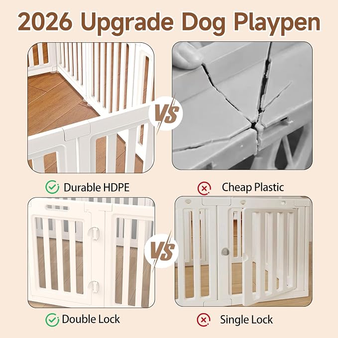 EVERFRONT Dog Playpen with Door - Dog Pen Indoor - Easy Assemble Dog Play Pen - Puppy Playpen, Cat Playpen, Small Animal Playpen, Dog Play Pen Indoors (White, 24", 12 Panels)
