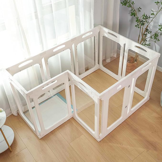 Clear Dog Playpen Extension Panel Set with 1 Door & 1 Side Panel, Height 24 inch, White