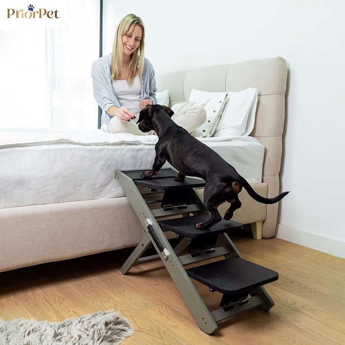 Dog ramp for Couch – Non-Slip, Sturdy Build Foldable Dog ramp – Supports up to 200lbs – Adjustable 7'' to 20'' – Landing Platform Seamlessly Connects – Birchwood Pet Ramp for Small Dogs – Gray