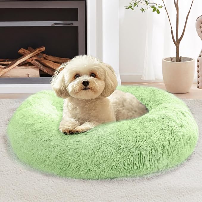 JOLLYVOGUE 31" Calming Donut Dog Bed, Light Green
