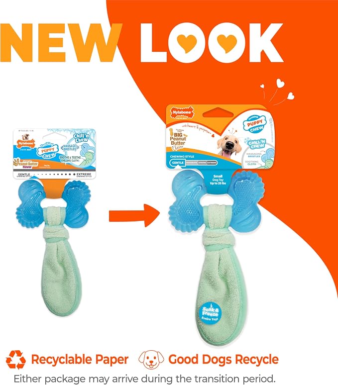 Nylabone Puppy Chew 2-in-1 Teething Freezer Bone Dog Chew Toy, Small | Peanut butter flavor, teething toys for puppies, puppy teething freezable to soothe sore gums, for small puppies up to 25 lbs